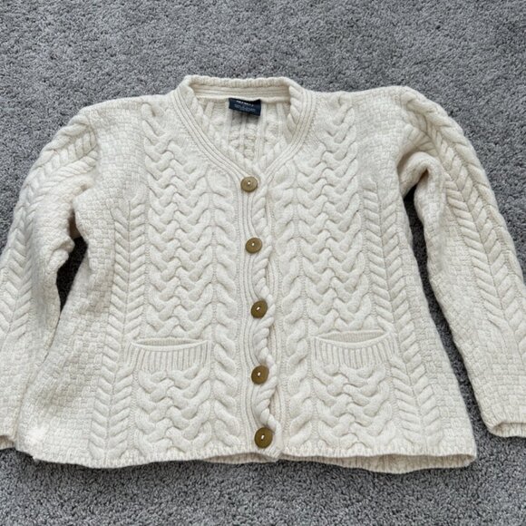 Aran Woollen Mills Ireland Woman's 100% Merino Wool Sweater Cardigan Medium - Picture 1 of 9